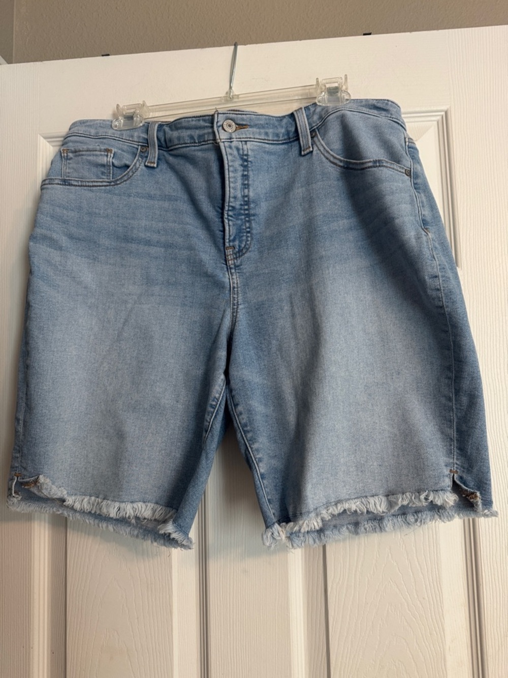 Chico's Light Blue Denim Frayed-Hem Shorts